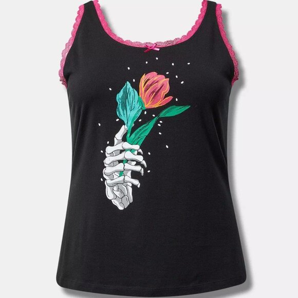 ❤️NWT VINTAGE TORRID SKELETON ROSE PRINT - FOXY LACE TRIM SLEEP TANK - PLUS SIZE - Picture 10 of 16